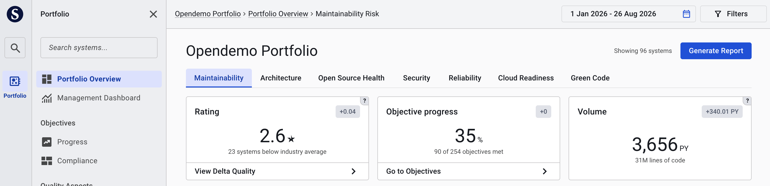 Generate Report button on Portfolio Overview page