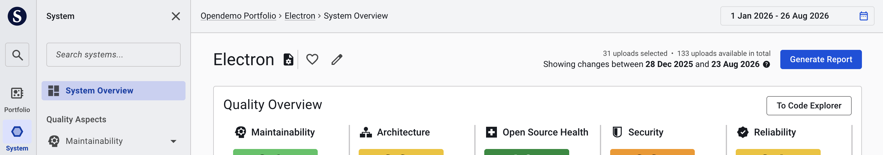 Generate Report button on System Overview page